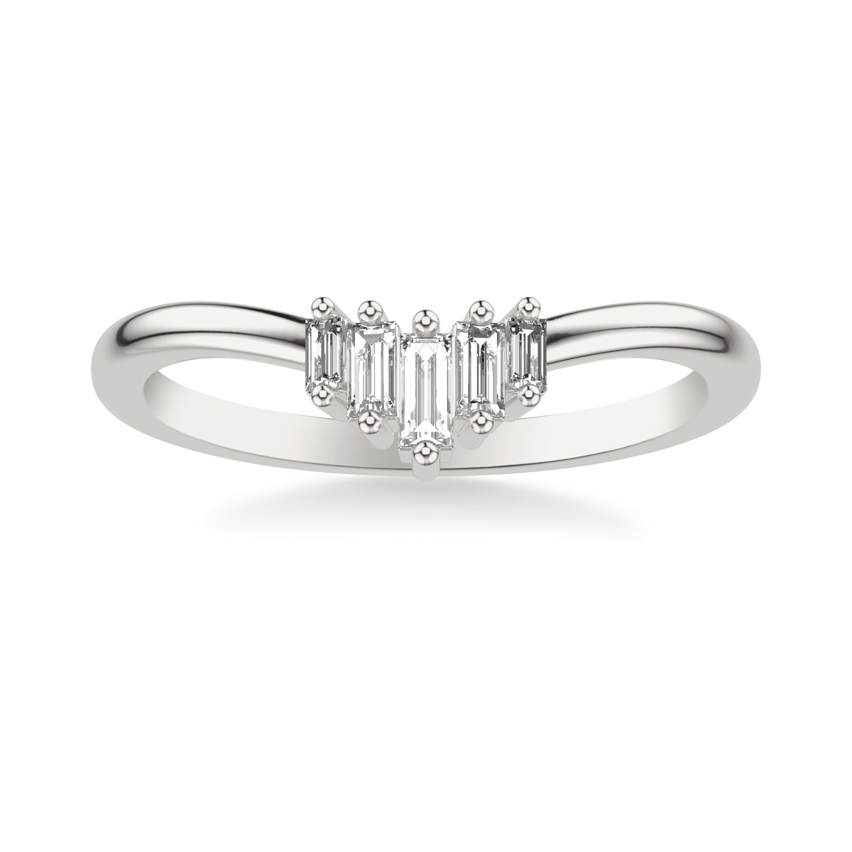 Contemporary Curved Stackable Polished Band with Graduated Baguette Diamonds