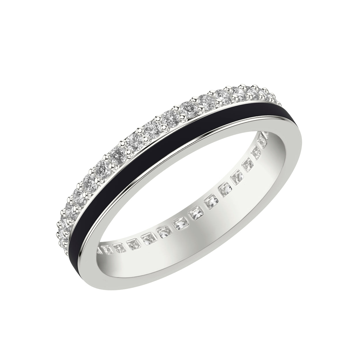 Wedding Band with Double Row Diamond Eternity and Ceram8 Inlay