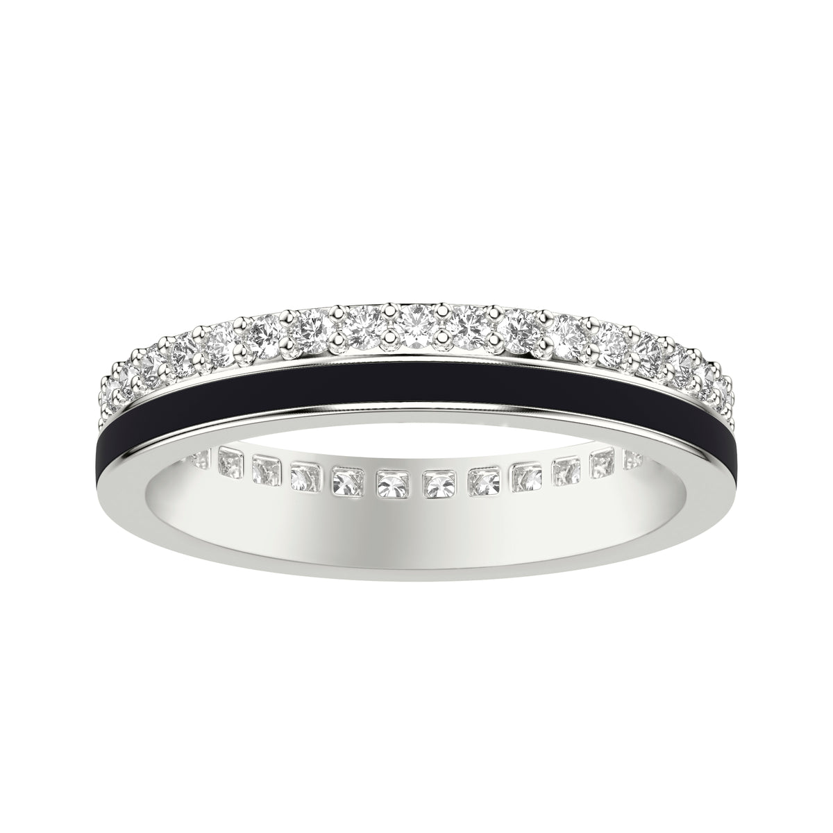 Wedding Band with Double Row Diamond Eternity and Ceram8 Inlay