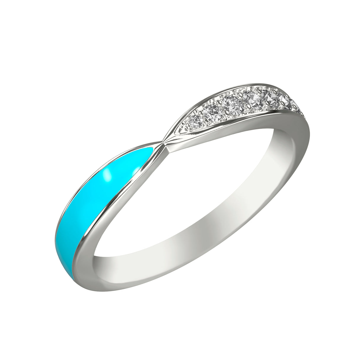 Pinched Wedding Band with Graduated Diamonds and Ceram8 Inlay