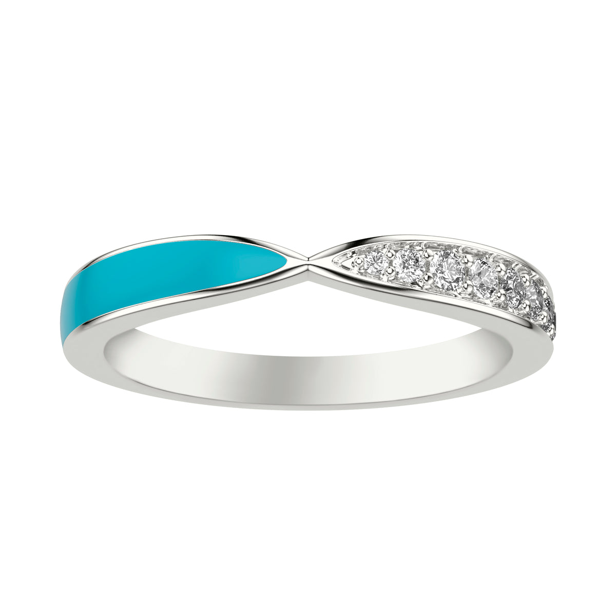Pinched Wedding Band with Graduated Diamonds and Ceram8 Inlay