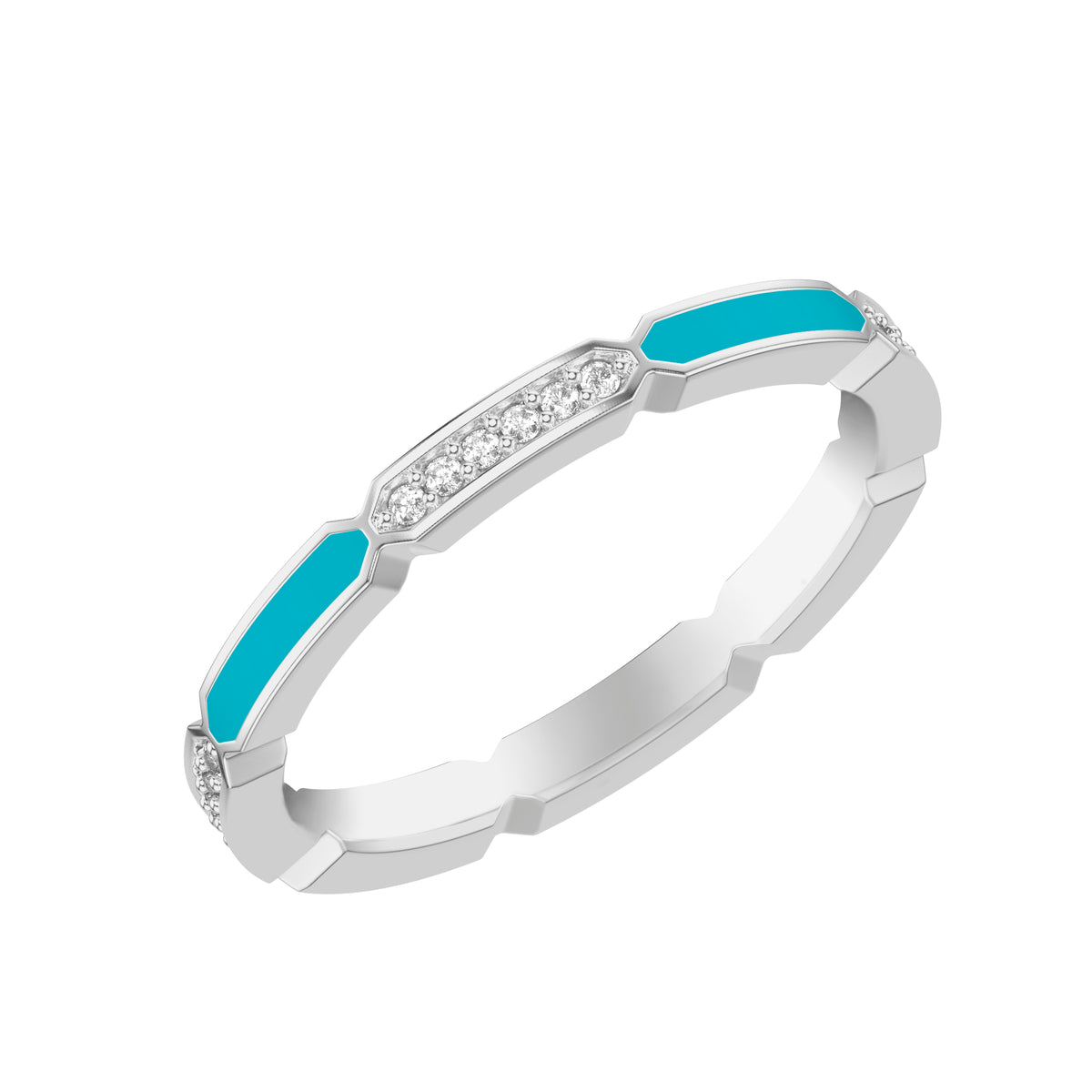 Stackable with Alternating Pave Diamonds and Ceram8 Inlay