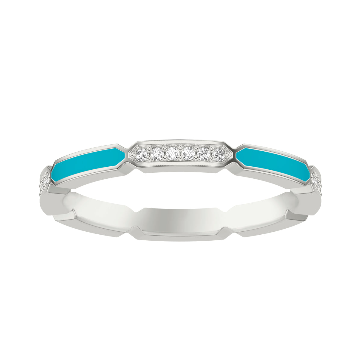 Stackable with Alternating Pave Diamonds and Ceram8 Inlay