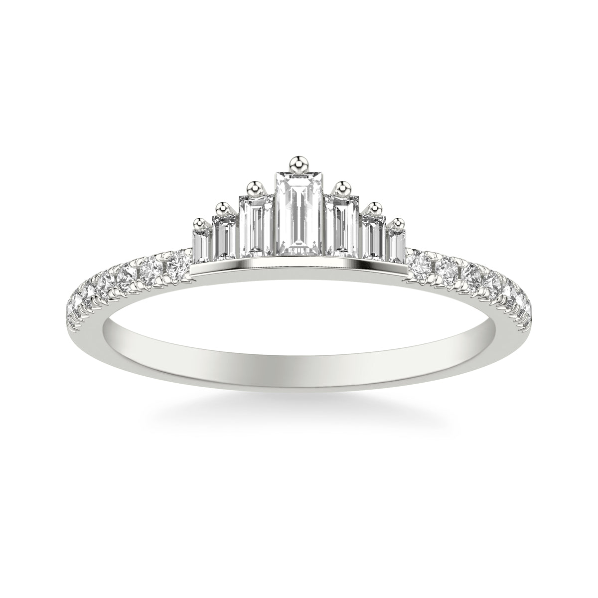 Contemporary Stackable with Prong Set Graduated Baguette Diamond and Round Diamond Tiara Band
