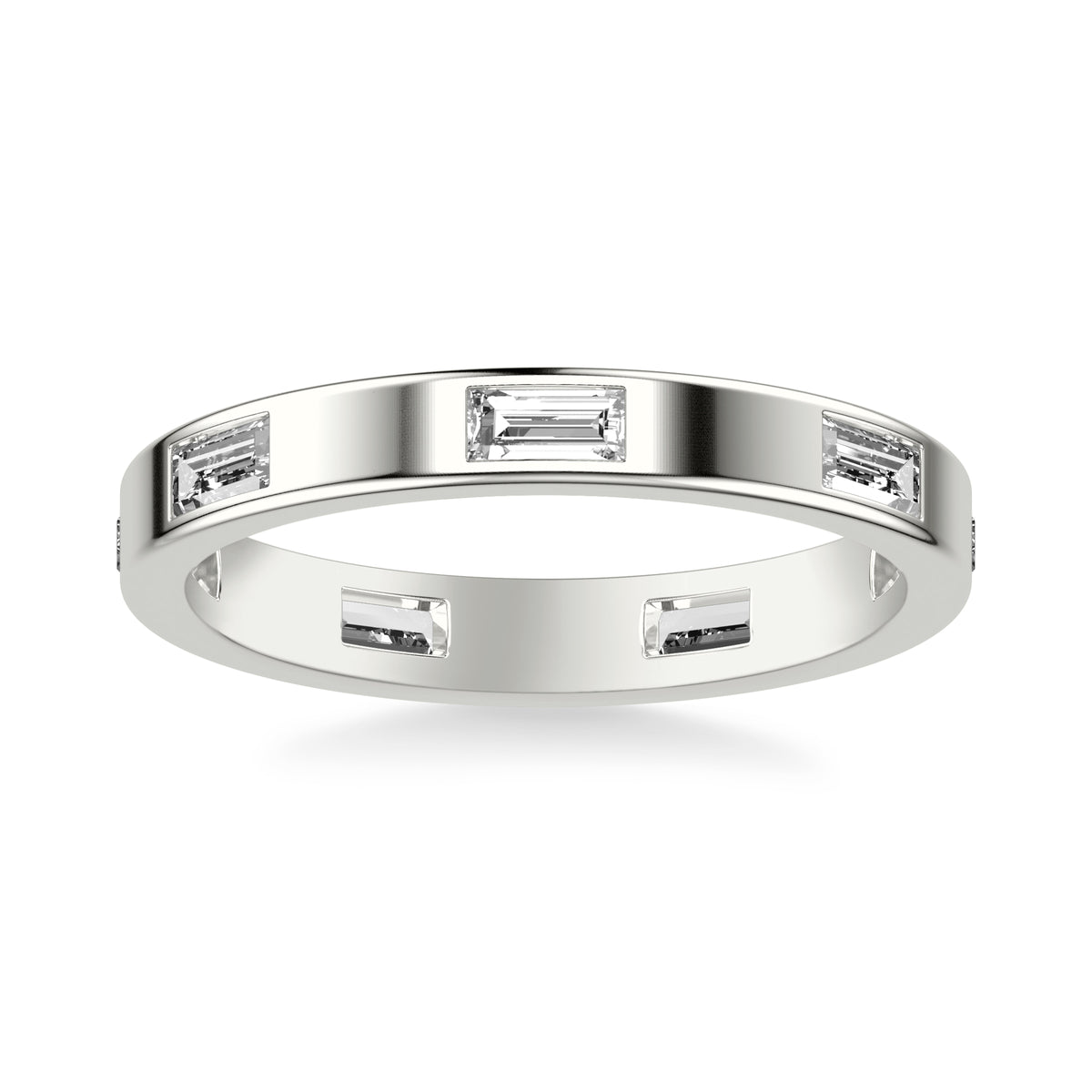 Contemporary Stackable with Bezel Set Baguette Diamonds and Polished Band