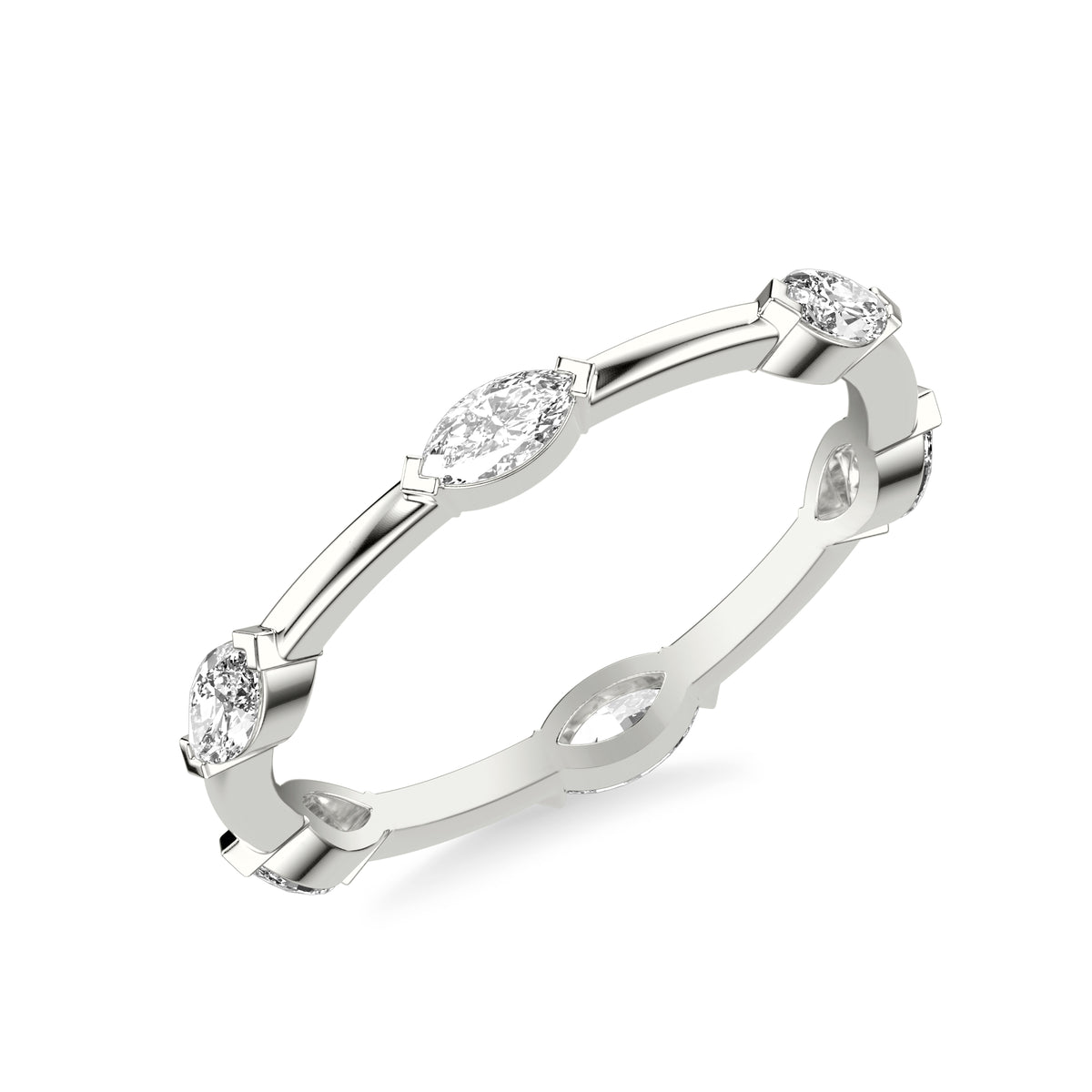 Contemporary Stackable with Distance Marquise Diamond Accent Ring