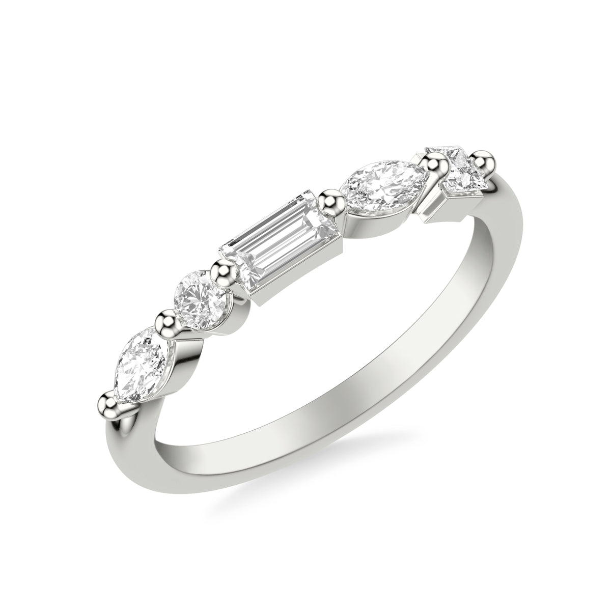 Contemporary Stackable with Single Prong Marquise and Baguette and Princess and Round Diamond Ring