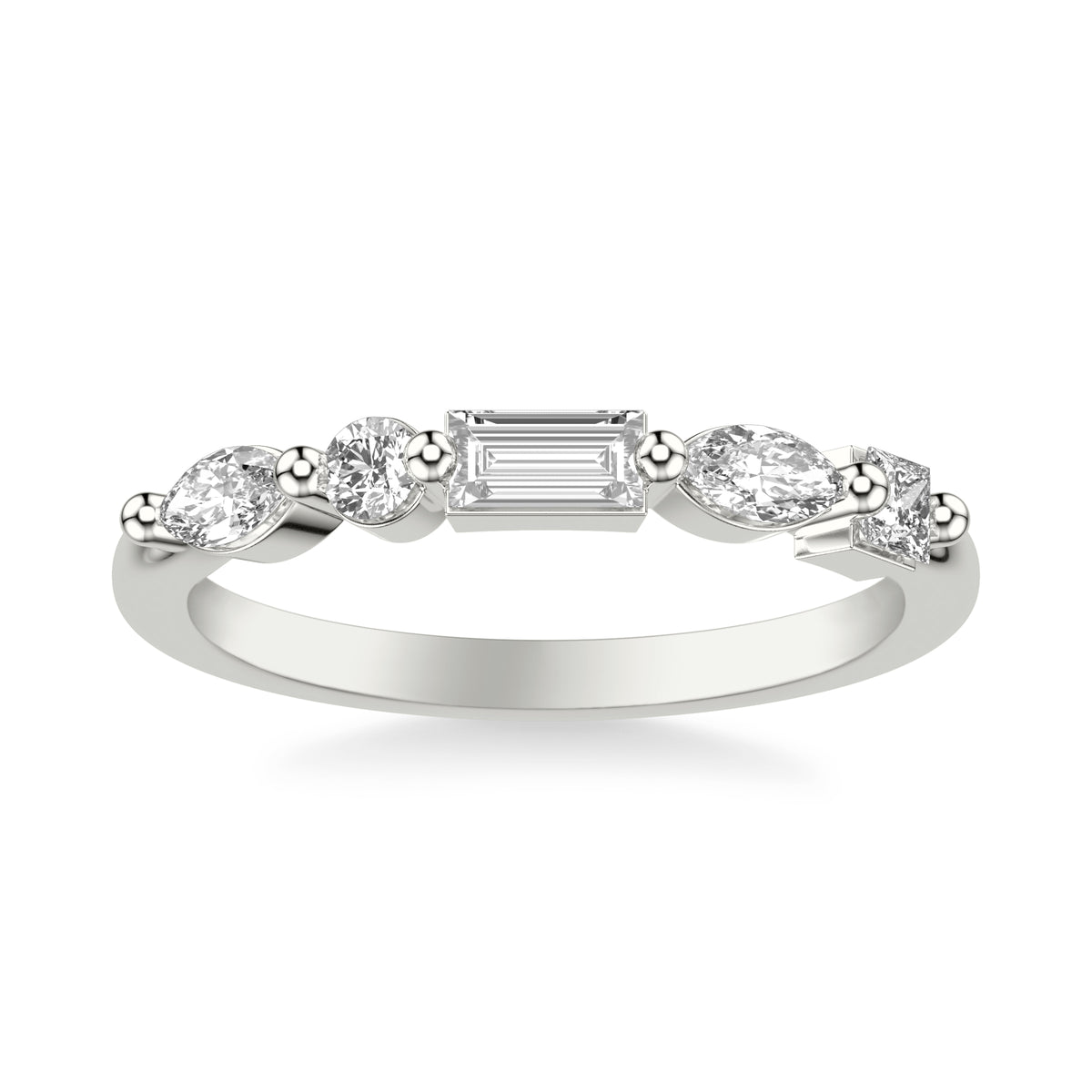 Contemporary Stackable with Single Prong Marquise and Baguette and Princess and Round Diamond Ring