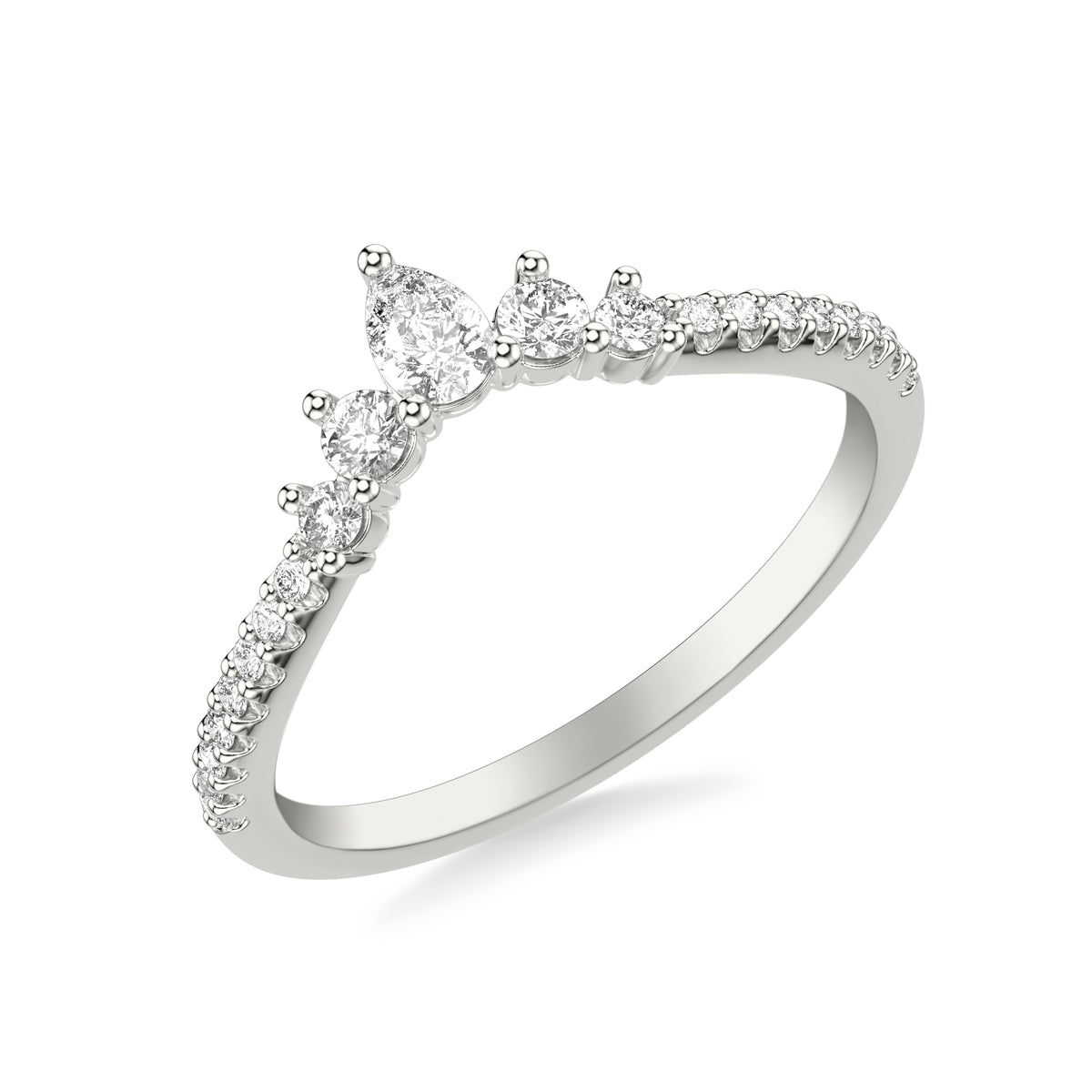 Contemporary Curved Stackable with Prong Set Pear and Round Diamond Tiara Band