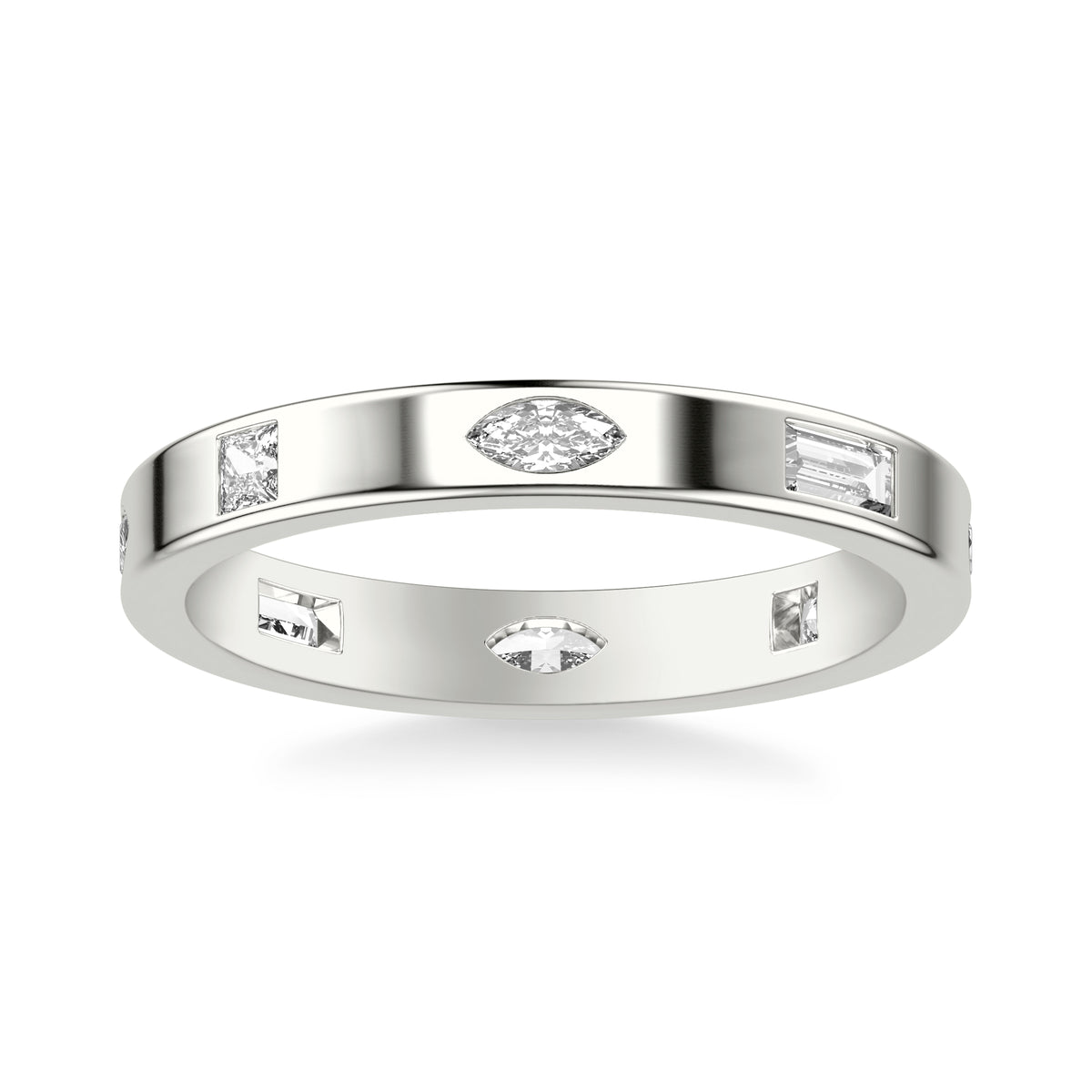 Contemporary Stackable with Bezel Set Princess and Marquise and Baguette Diamonds with Polished Band