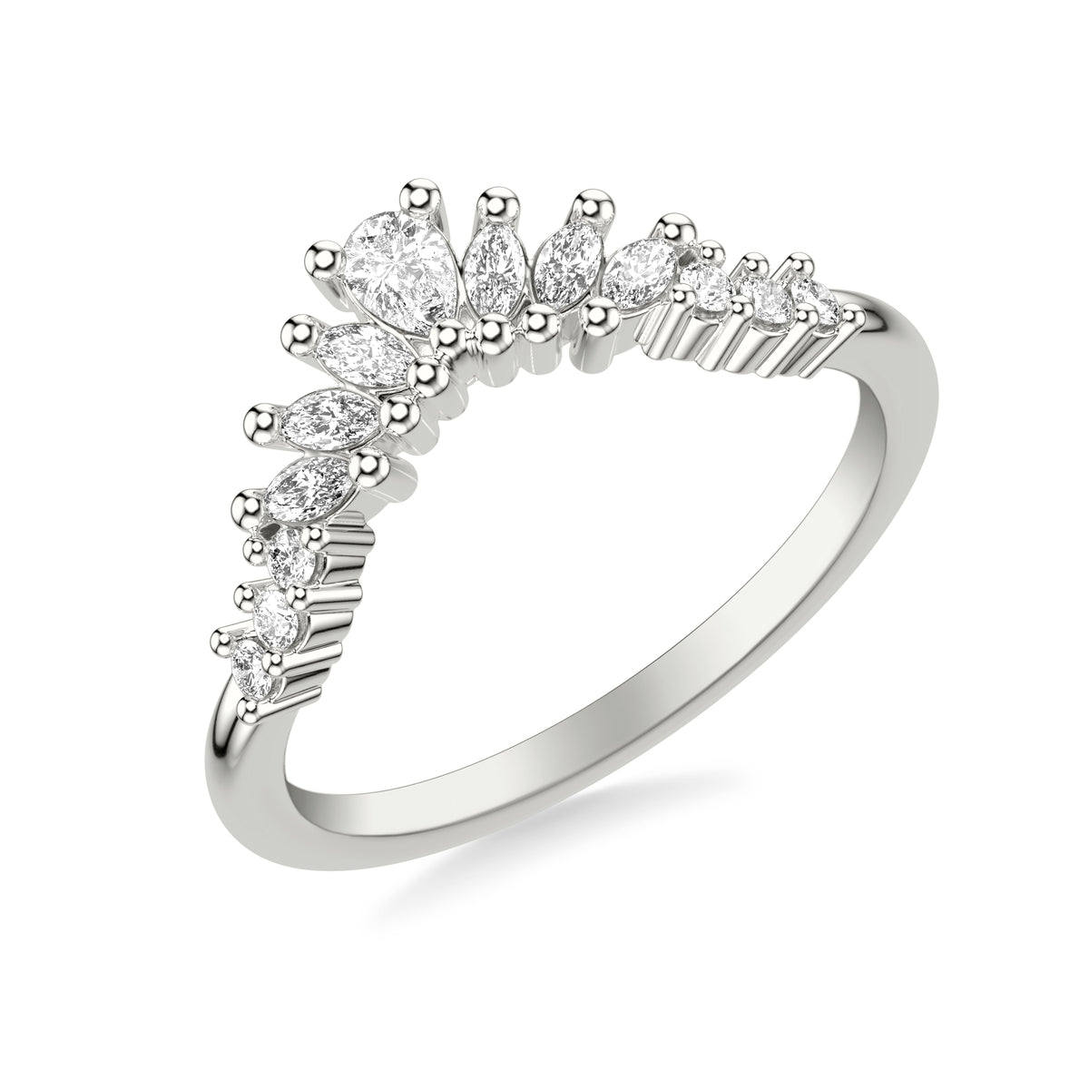 Contemporary Curved Stackable with Prong Set Mixed Pear &  Marquise &  and Round Diamond  Band