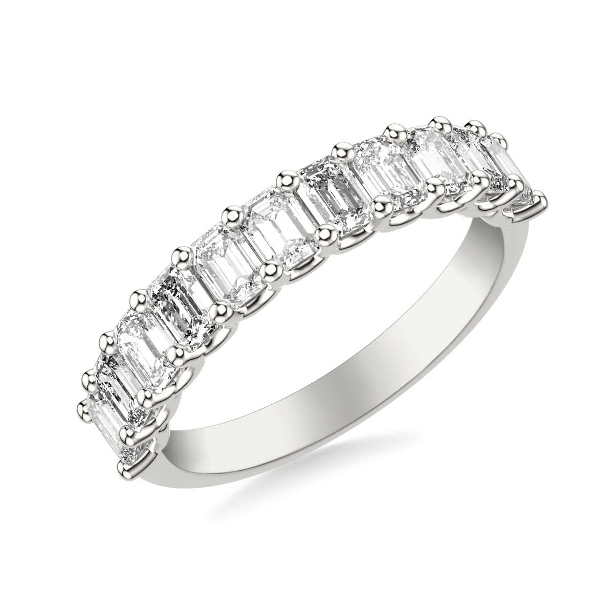 Anniversary Band with North/South Emerald Diamonds and Double Shared Prong