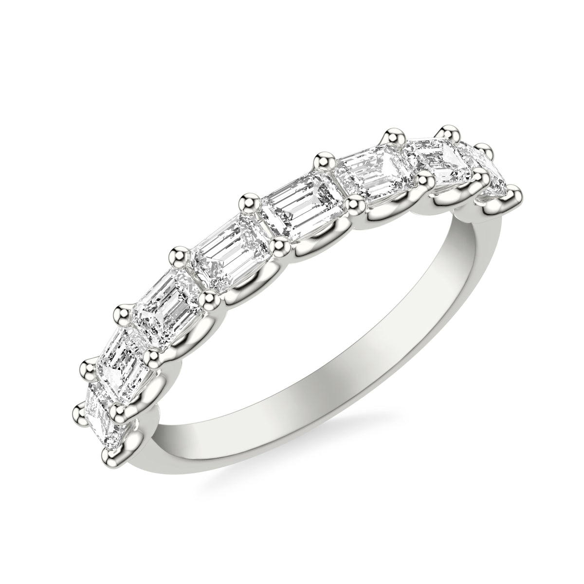 Anniversary Band with East/West Emerald Diamonds and Double Shared Prong
