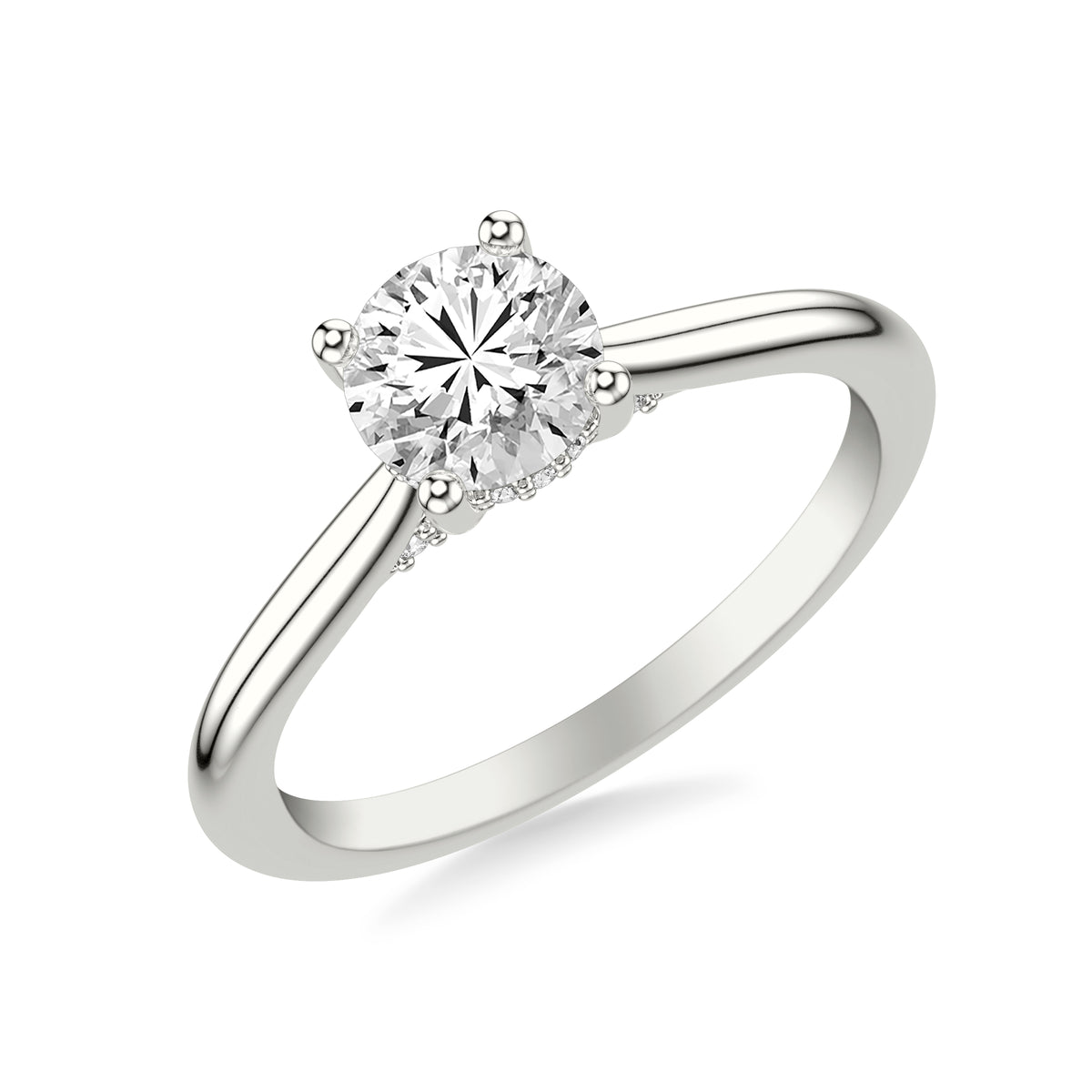 Diamond Solitaire Engagement Ring with Diamond Accented Basket and Bridge Complete with Center Stone