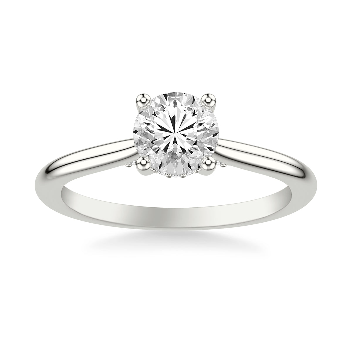 Diamond Solitaire Engagement Ring with Diamond Accented Basket and Bridge Complete with Center Stone