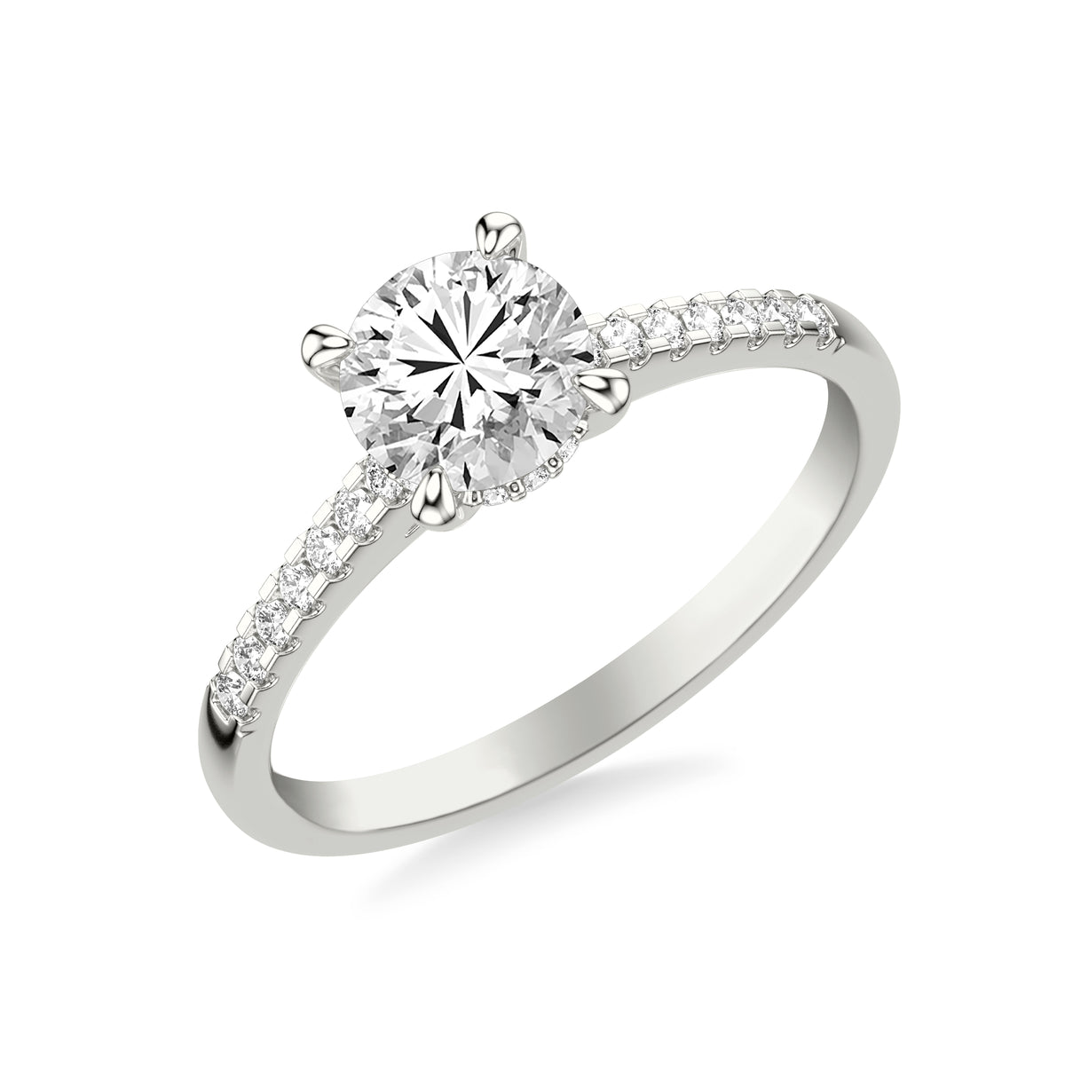 Diamond Engagement Ring with Diamond Accented Basket and Cathedral Shank Complete with Center Stone