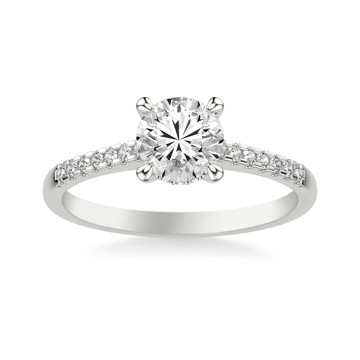 Diamond Engagement Ring with Diamond Accented Basket and Cathedral Shank Complete with Center Stone