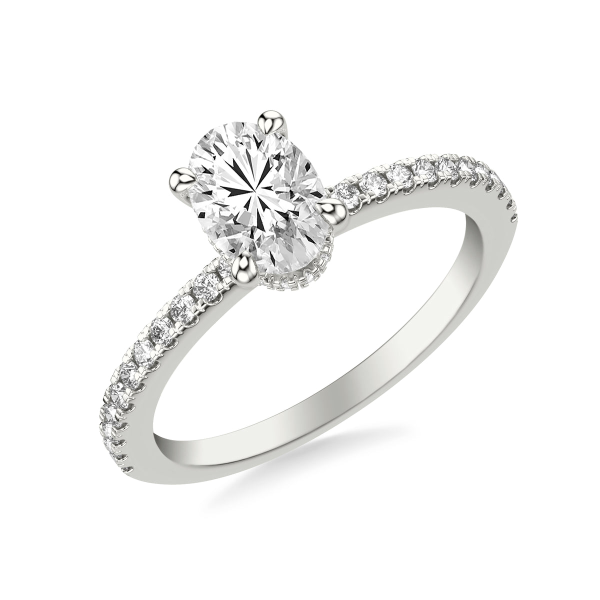 Diamond Engagement Ring with Hidden Halo and Diamond Shank Complete with Center Stone