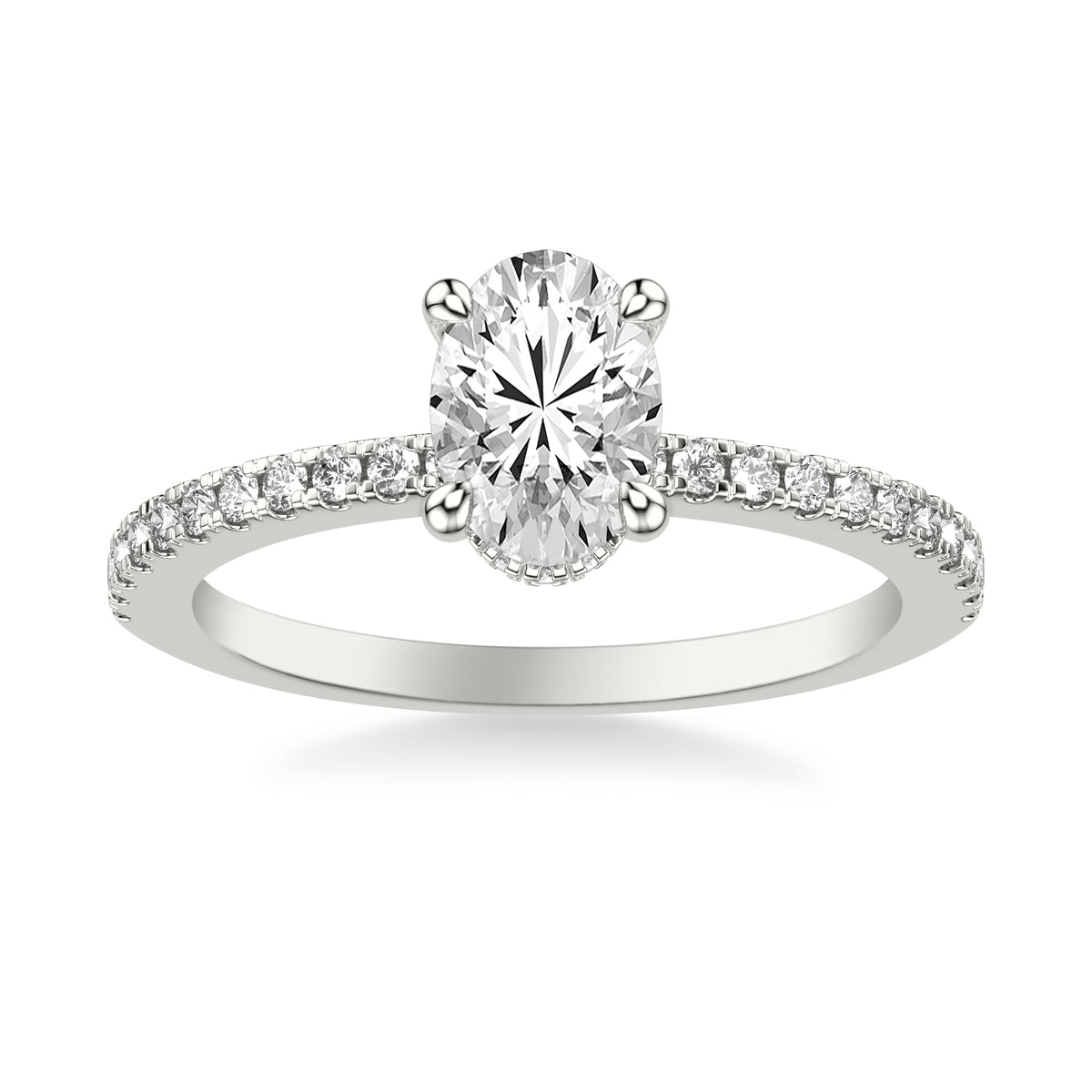 Diamond Engagement Ring with Hidden Halo and Diamond Shank Complete with Center Stone