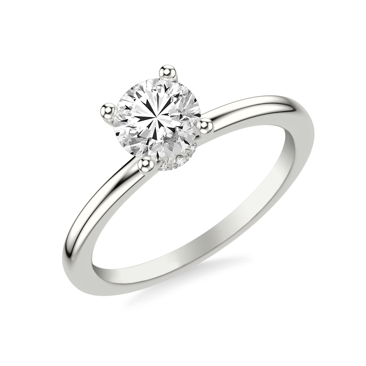 Diamond Solitaire Engagement Ring with Diamond Collar and Polished Shank Complete with Center Stone