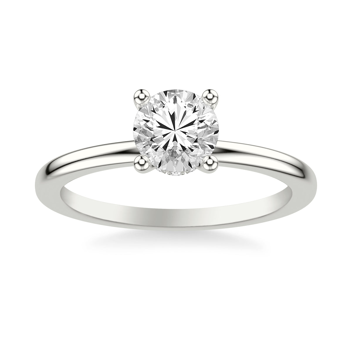 Diamond Solitaire Engagement Ring with Diamond Collar and Polished Shank Complete with Center Stone