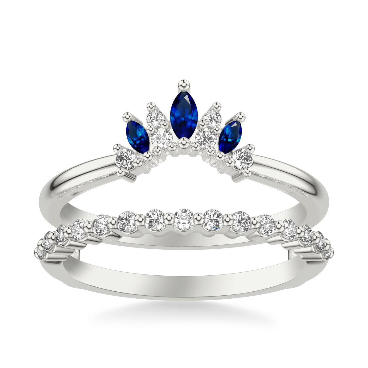 Contemporary Ring Enhancer with Marquise Blue Sapphires and Round Diamonds