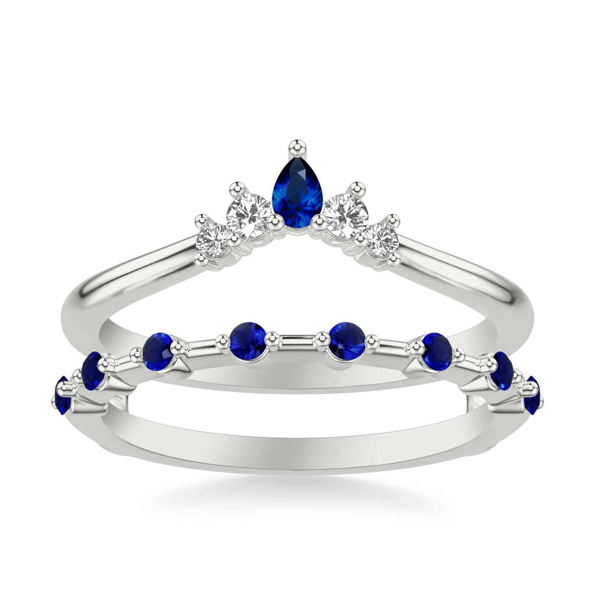 Contemporary Ring Enhancer with Marquise Blue Sapphires and Marquise and Round Diamonds