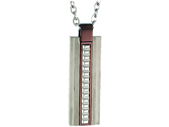 Brown titanium pendant with stainless steel textured inlay