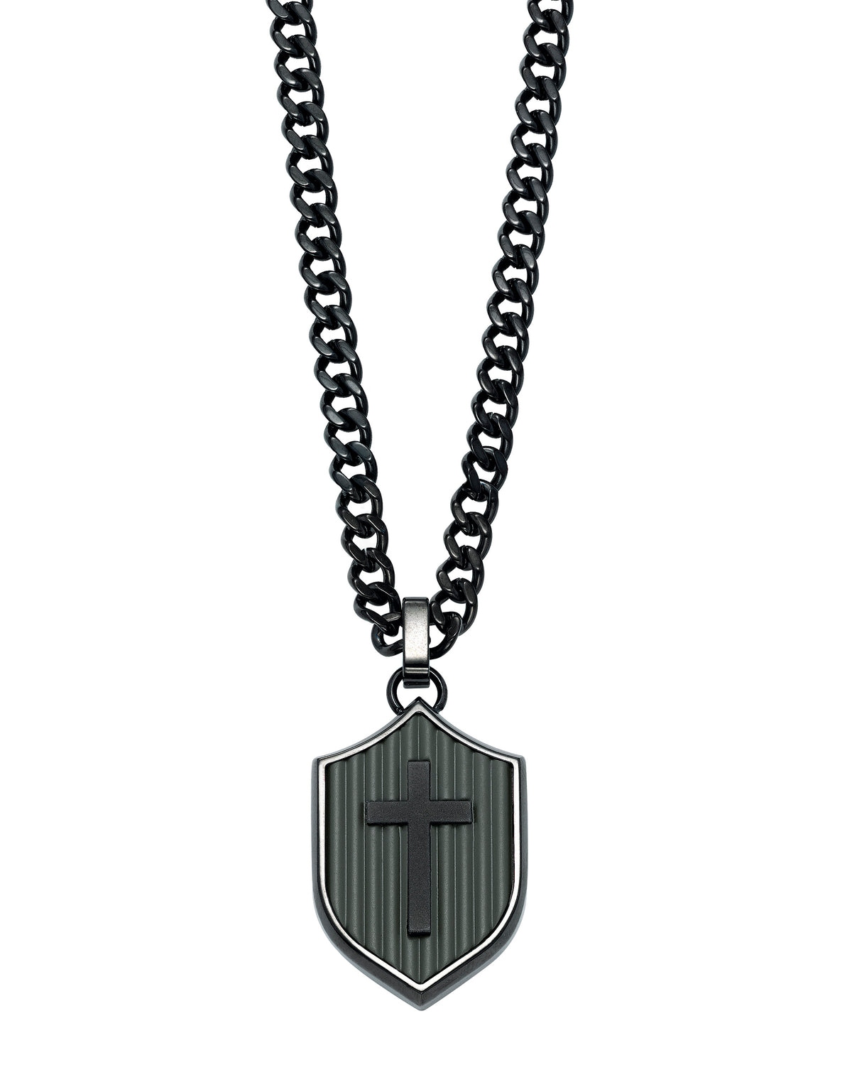 STEEL BLK CROSS PENDANT