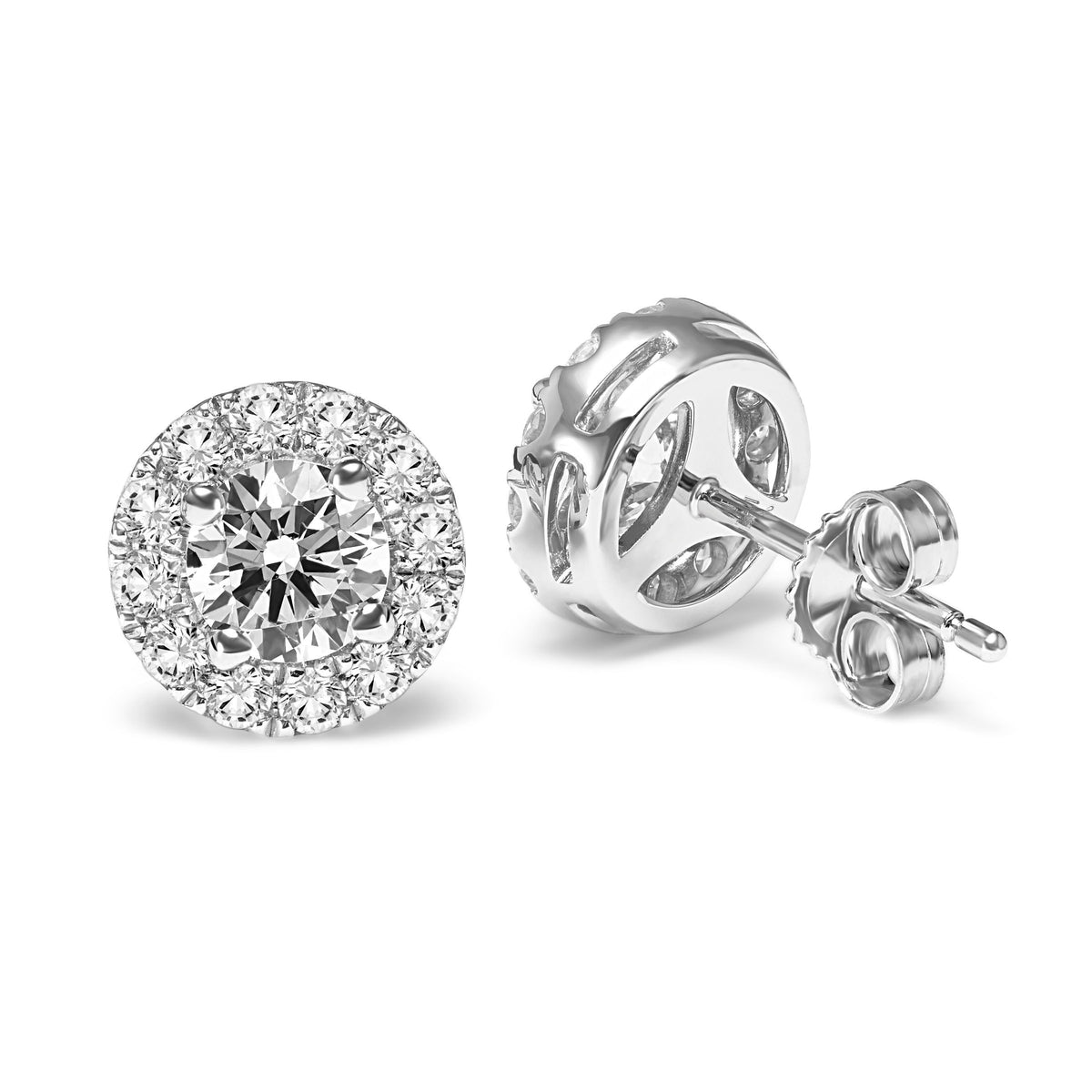 Classic 1 1/2 CT TW Lab Created Diamond Halo Earrings
