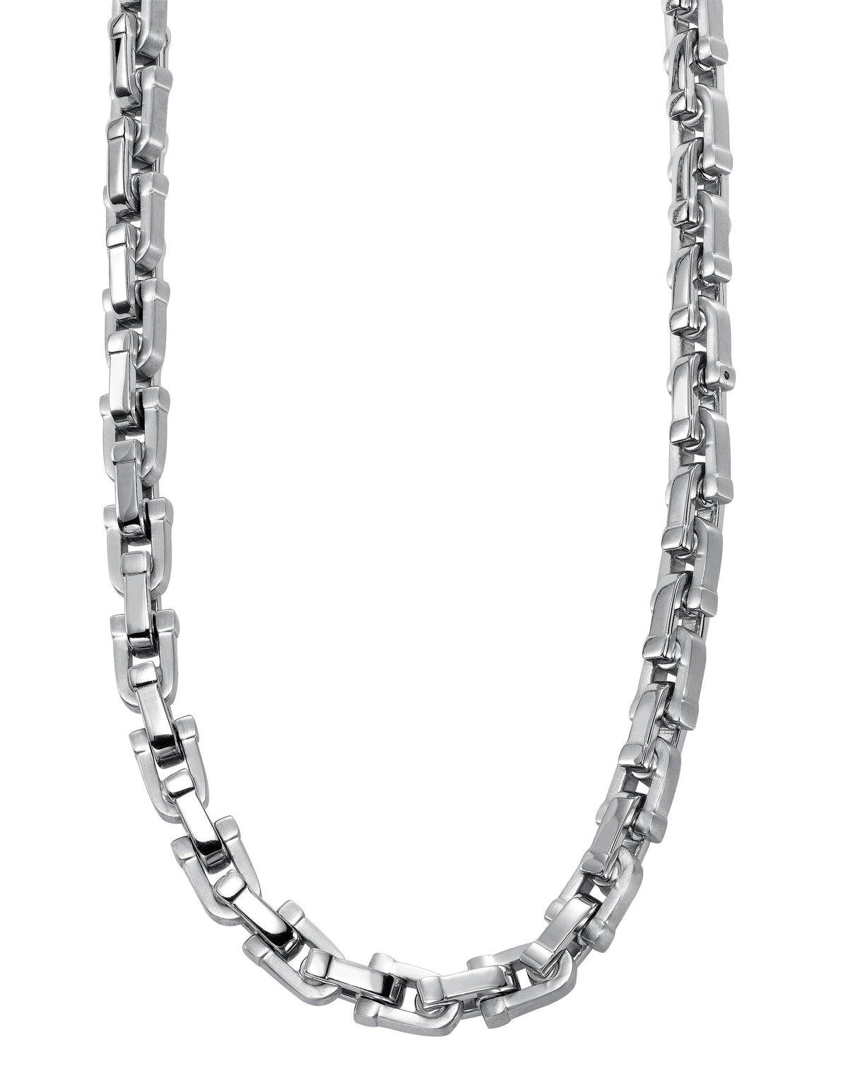 Stainless steel U-link necklace with alternating finishes and a lobster lock