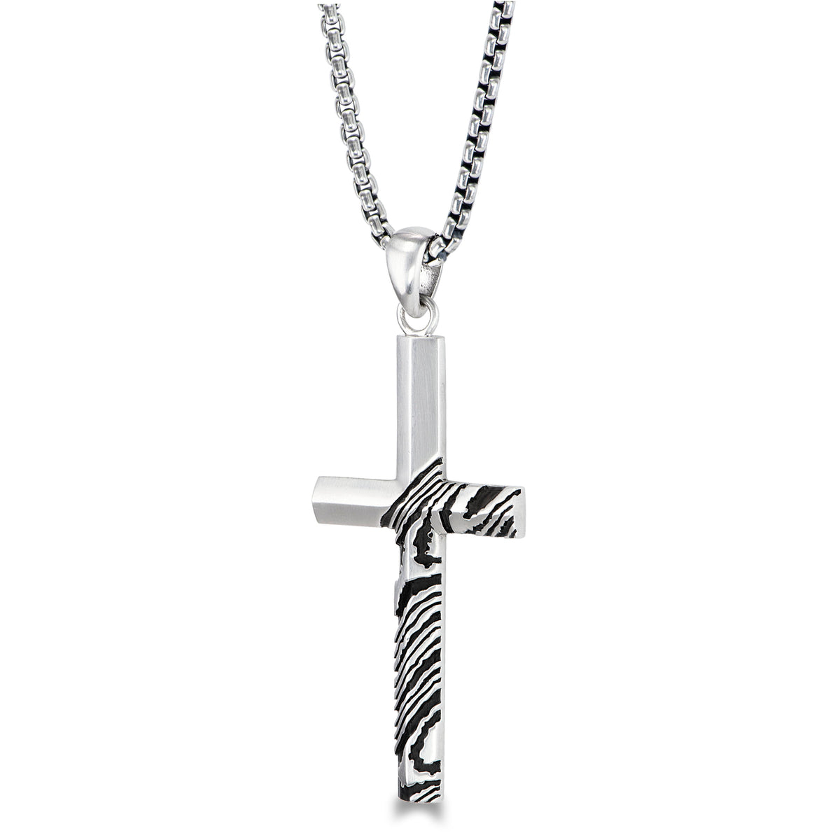 26 Box Chain Necklace Silver Cross & Damascus