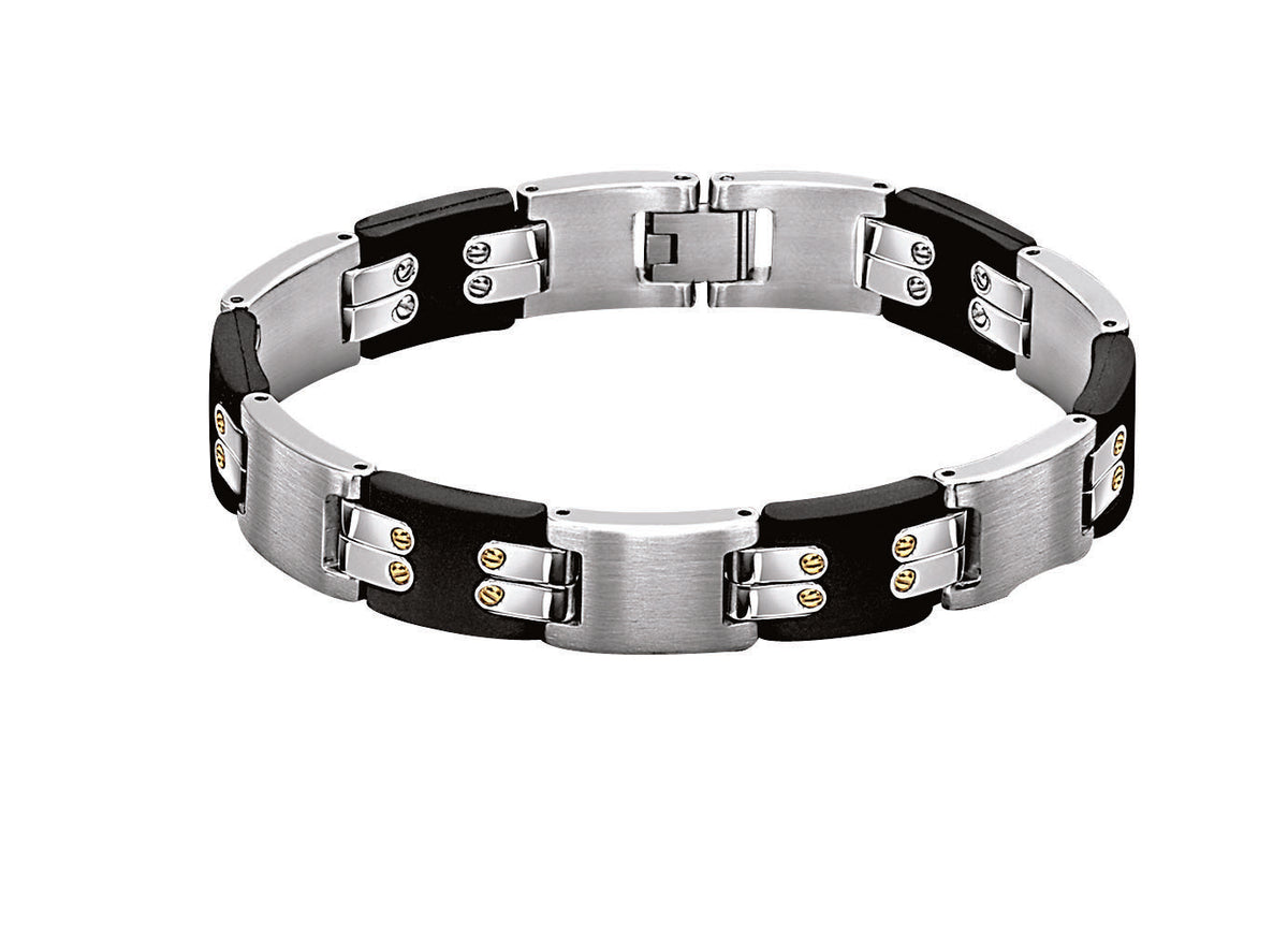 Stainless steel linked bracelet with resin accents