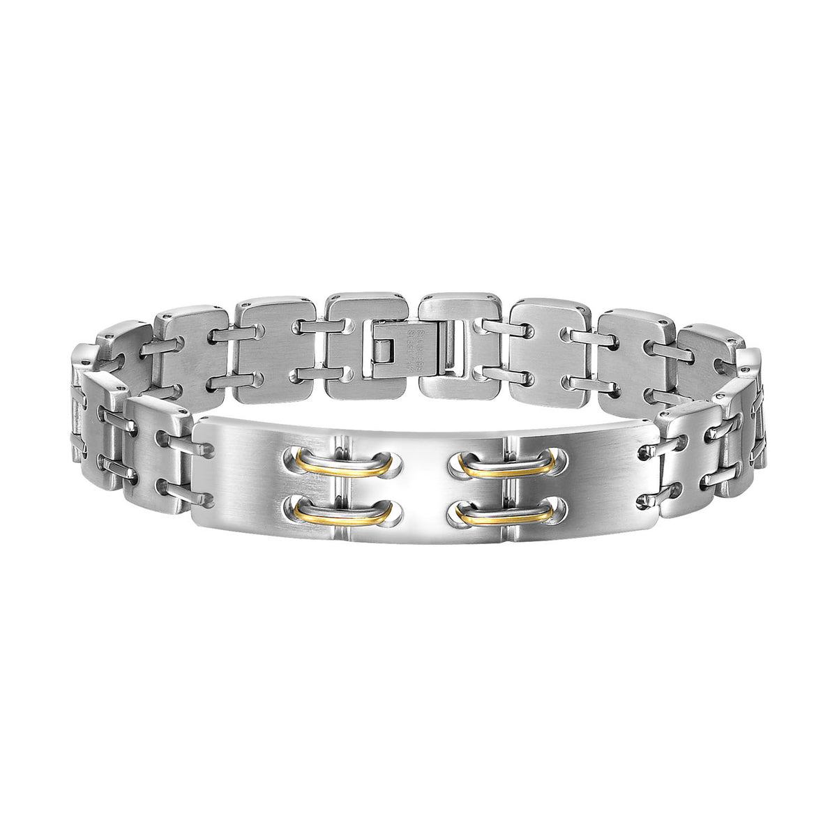 Stainless steel bracelet with 14k gold inlay