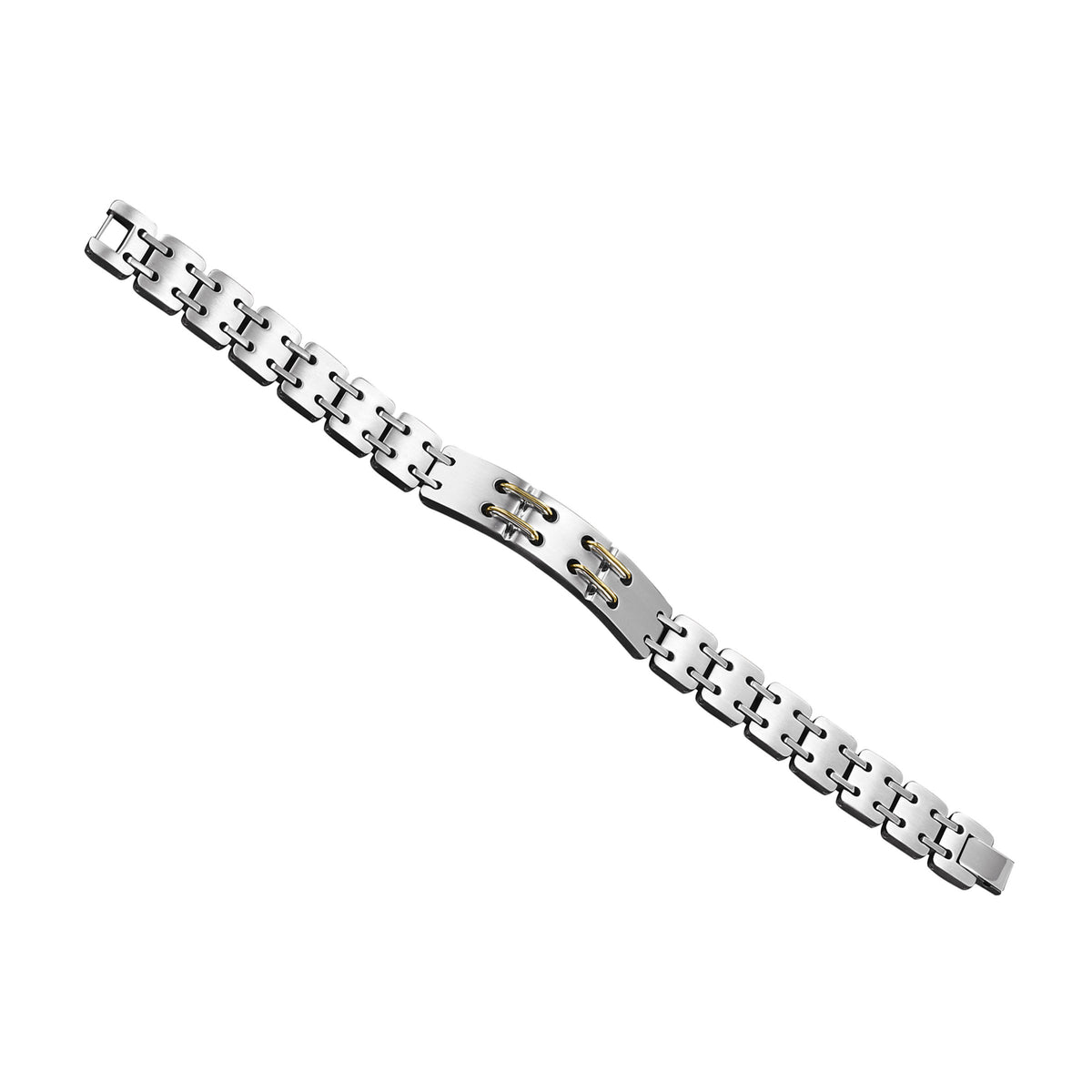 Stainless steel bracelet with 14k gold inlay