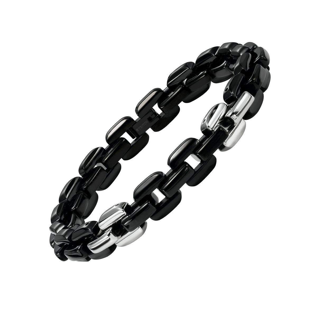 Stainless steel black PVD square box bracelet with polished link accents