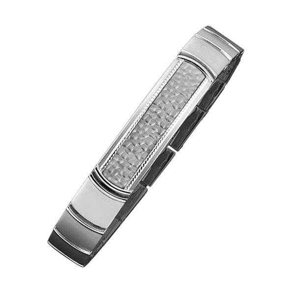 Stainless steel ID bracelet with hammered gun metal PVD titanium inlay