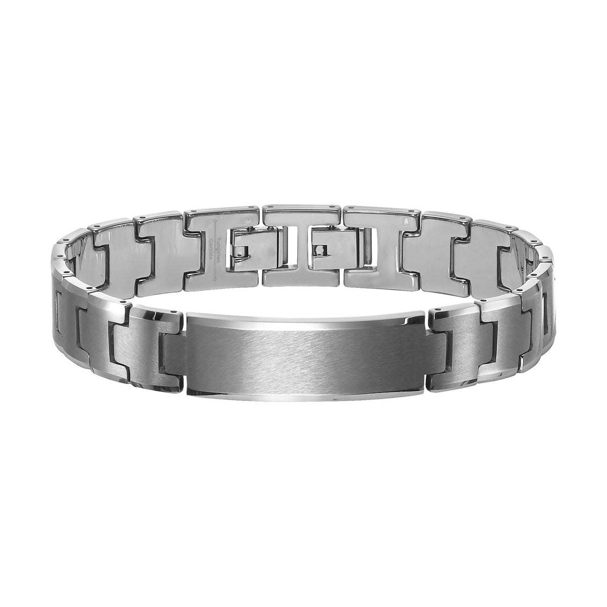 Tungsten carbide ID bracelet with brushed finish center comes with removable extender