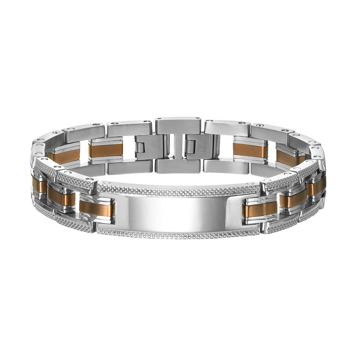 Stainless steel ID bracelet with Coffee PVD and sterling silver accents
