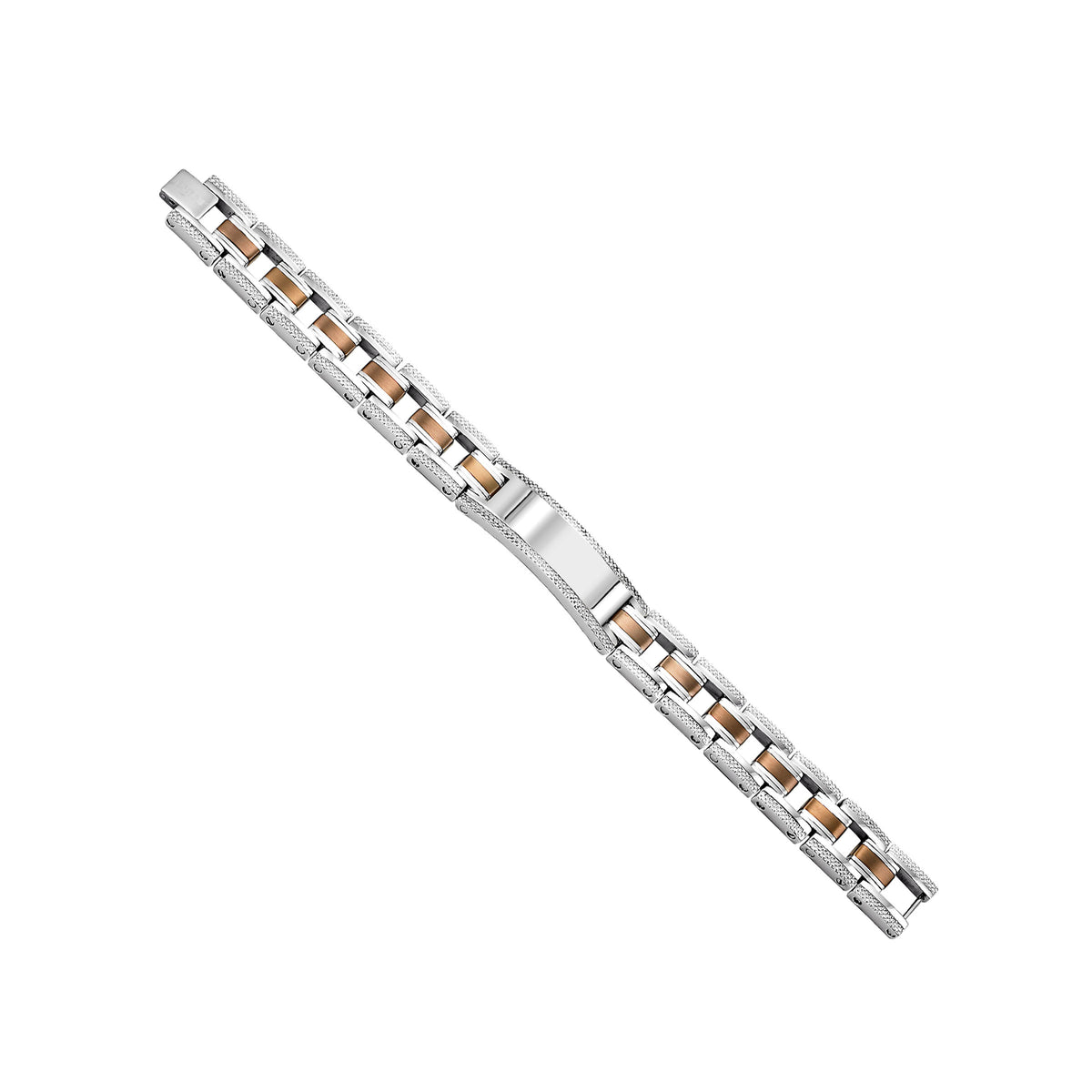 Stainless steel ID bracelet with Coffee PVD and sterling silver accents