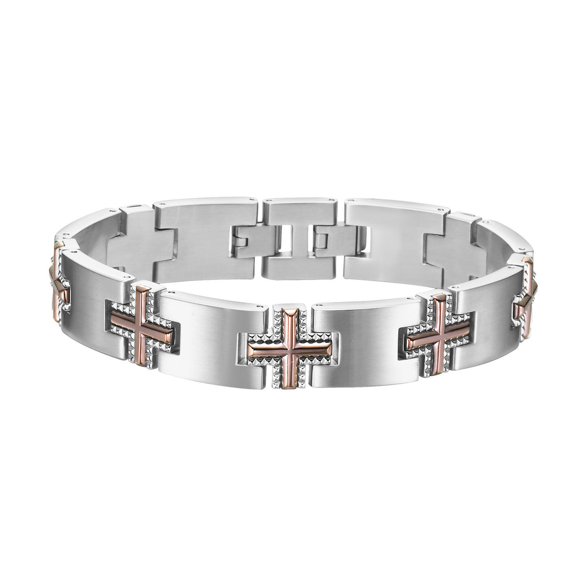 Titanium cross link bracelet with brown PVD stainless steel inlay