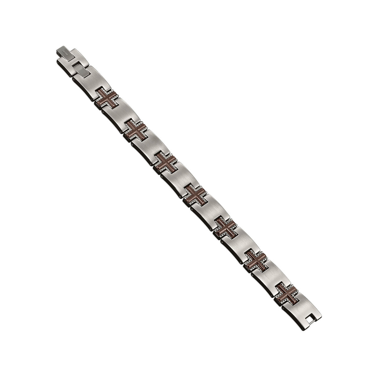 Titanium cross link bracelet with brown PVD stainless steel inlay