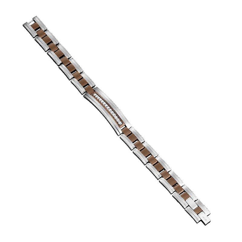 Brown IP titanium bracelet with stainless steel textured inlay