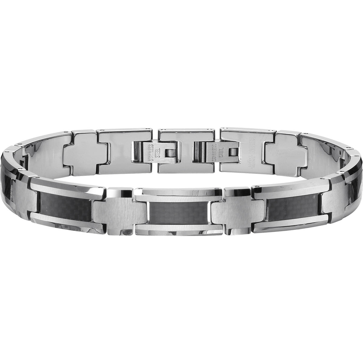 Tungsten carbide bracelet with carbon fiber inlay