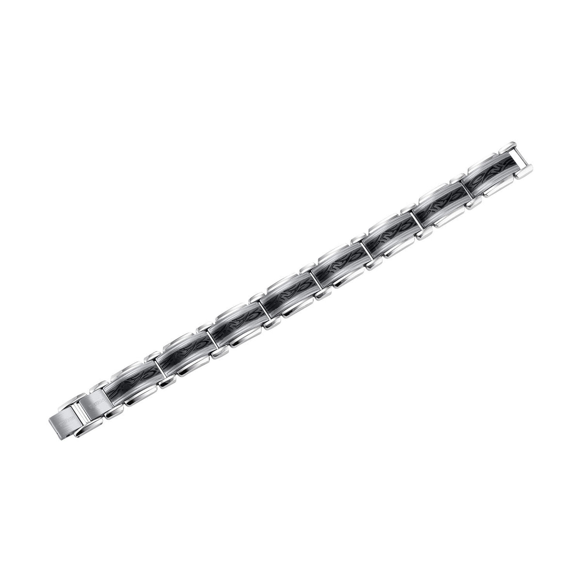 Stainless steel link Bracelet with grey PVD inlay and black enamel tattoo