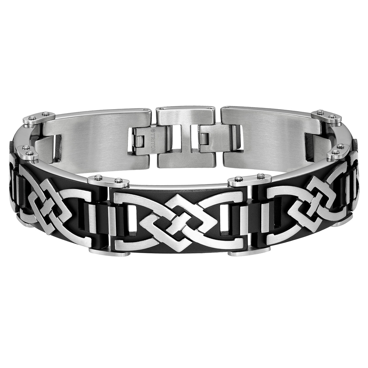Stainless steel link bracelet with Celtic pattern and black IP