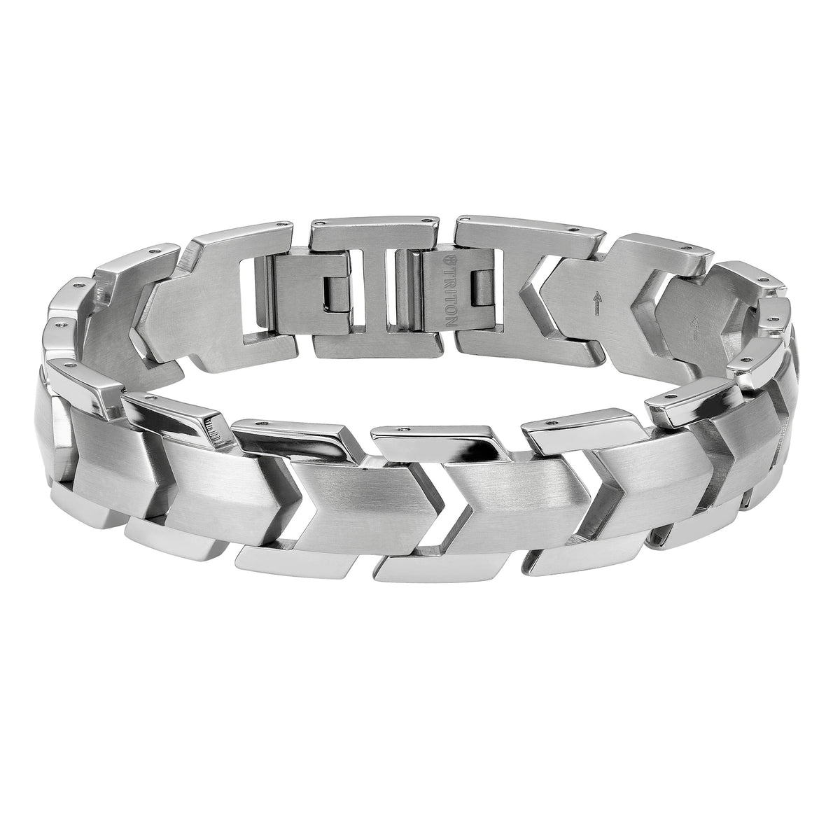 Stainless steel chevron link bracelet with fold over clasp