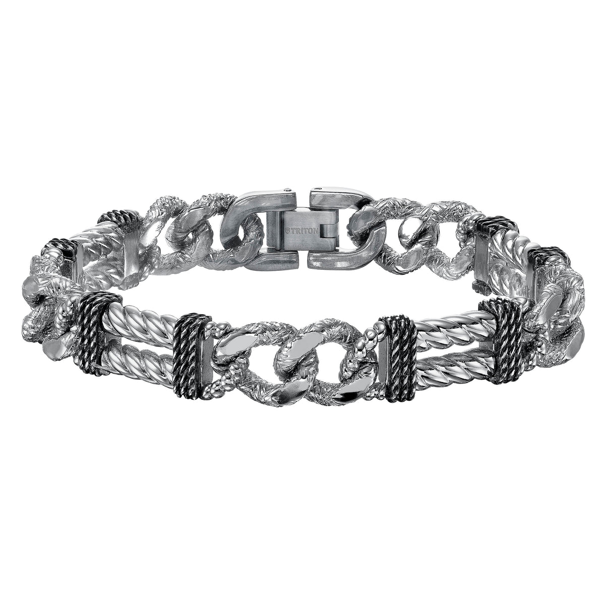 Steel link bracelet with silver accent