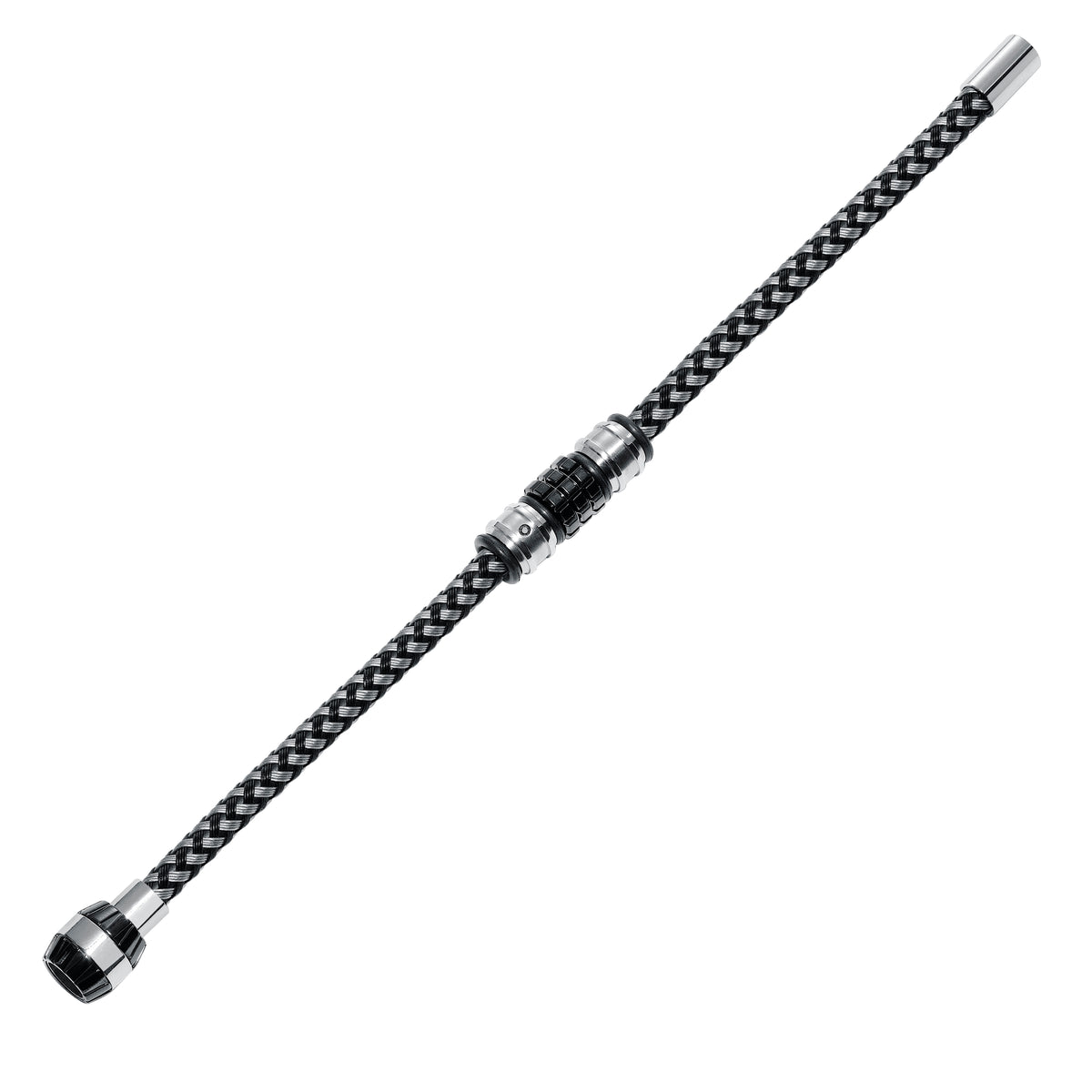 Braided 316L Stainless Steel & Black Wire Bracelet with Engine-Inspired Steel & Black PVD Closure with Parts & Black Diamond Accent