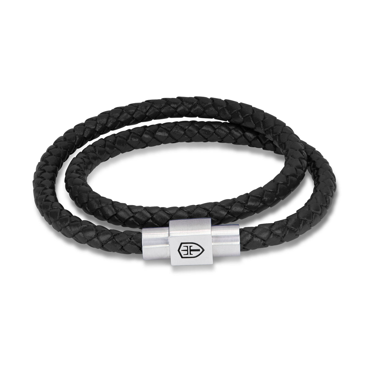 Double braided black leather/Silver brac magnetic closure